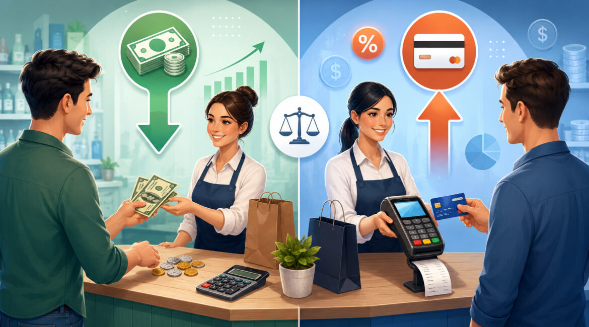 Cash discount vs surcharge payment comparison at checkout