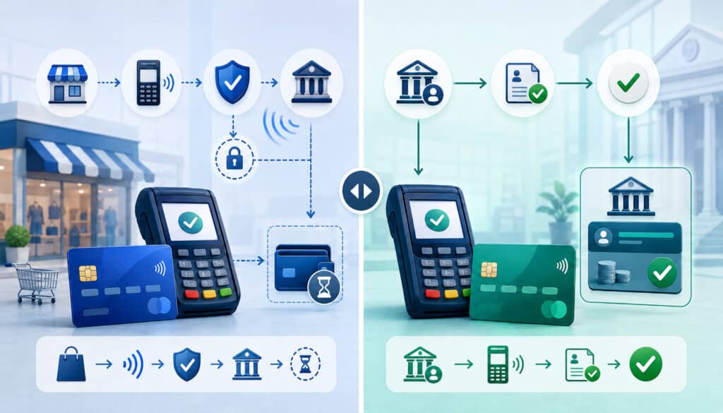 Credit card and debit card authorization payment flow illustration
