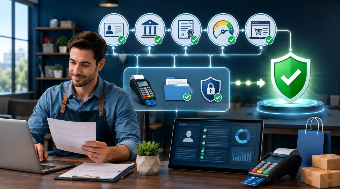 Merchant account approval and verification process illustration