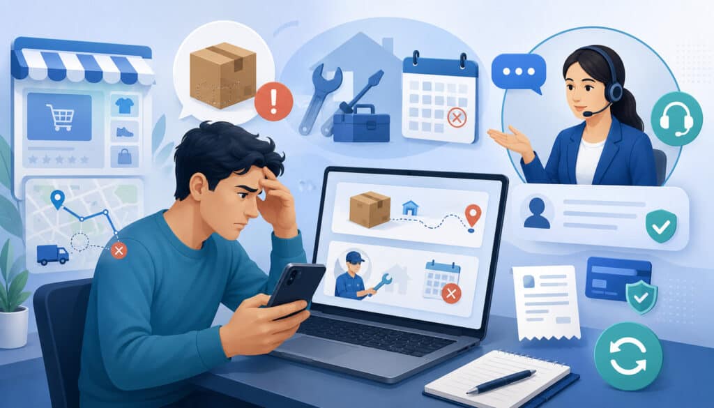 Frustrated customer filing a dispute for undelivered product or service